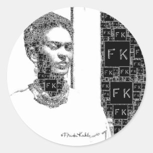 Sticker Rond Frida Kahlo Portrait noir et blanc