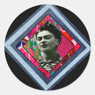 Sticker Rond Frida Kahlo Retro Denim Diamond