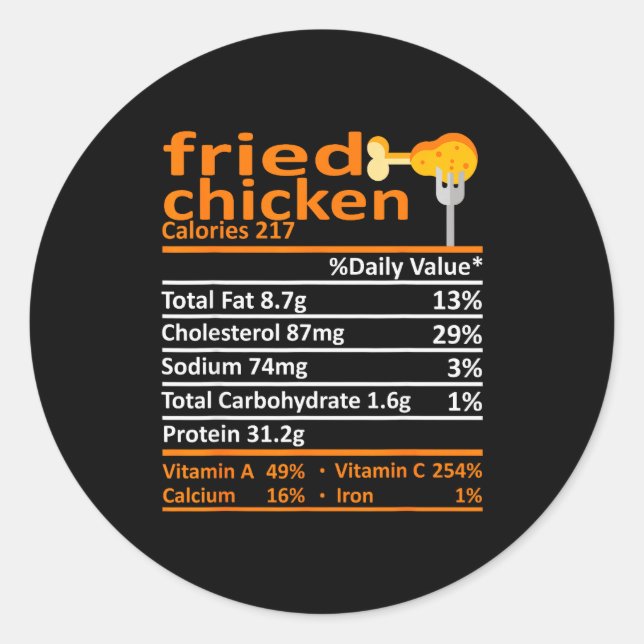 Sticker Rond Fried Chicken Nutrition Food Facts Thanksgiving Fu (Devant)