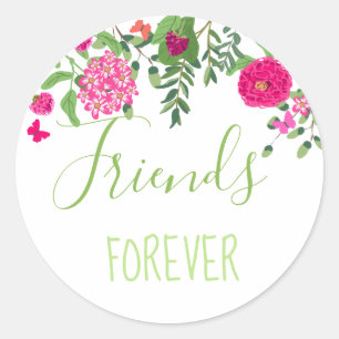 Sticker Rond Friends Forever a apporté des fleurs et des papill