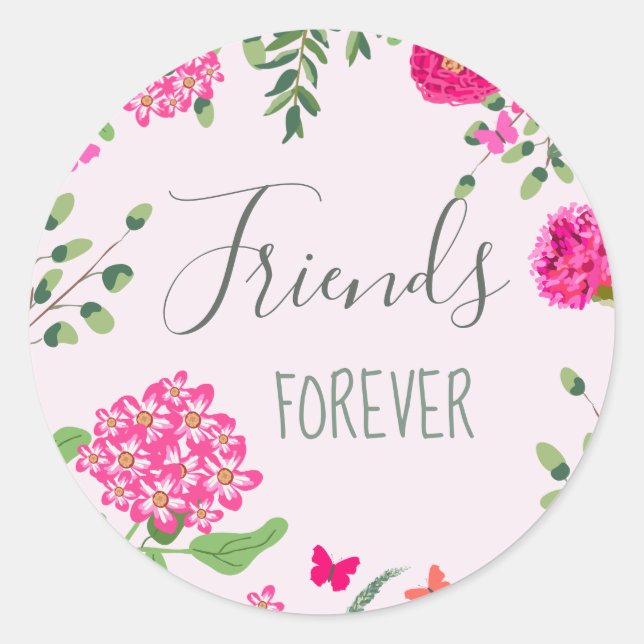Sticker Rond Friends Forever fleurs et papillons lumineux (Devant)