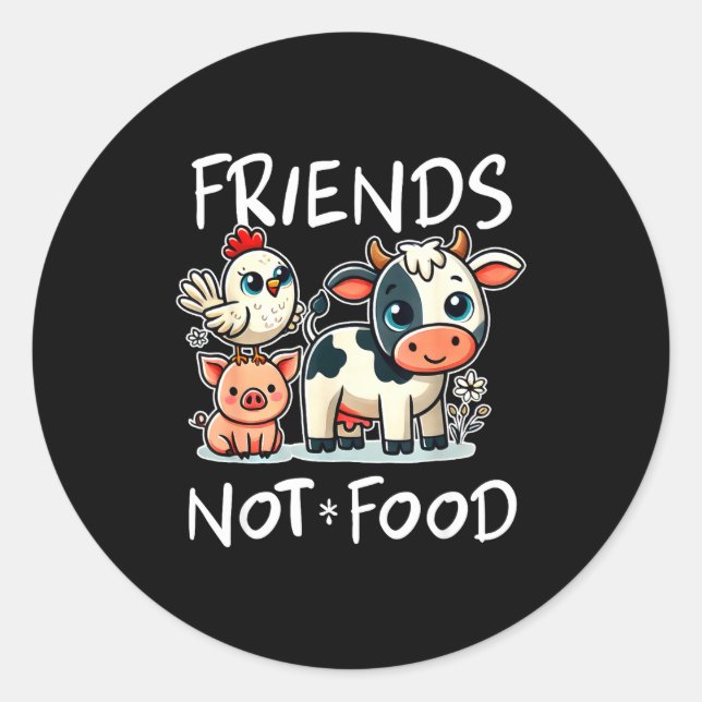 Sticker Rond Friends Not Food Funny Vegan Vegetarian Cute Anima (Devant)