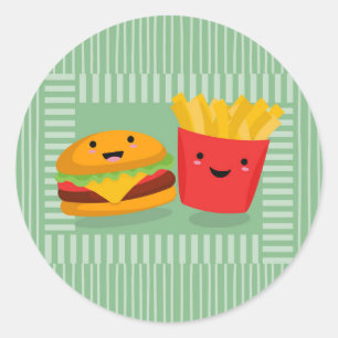 Sticker Rond Fries de hamburger de cuisine rapide