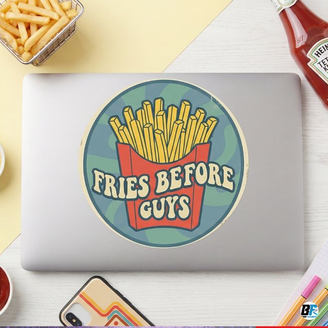 Sticker Rond Frites avant les mecs Rétro Groovy Nourriture rapi (Créateur téléchargé)