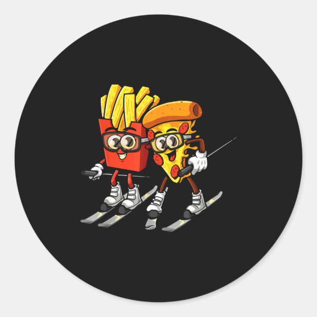 Sticker Rond Frites pizza ski drôle skieur restauration rapide (Devant)