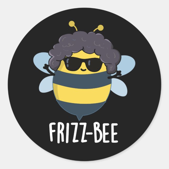 Sticker Rond Frizz-Bee Funny Afro Bee Pun Dark BG (Devant)