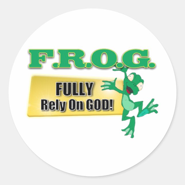 STICKER ROND FROG ACRONYME CHRÉTIEN PLEINEMENT COMPTER SUR DIEU (Devant)