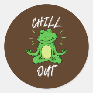 Sticker Rond Frog Chill Out Funny Yoga & méditation Cadeau