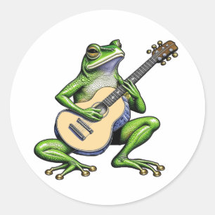Sticker Rond Frog drôle Jouer de la guitare