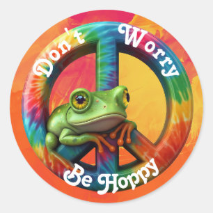 Sticker Rond Frog Hippie personnalisée Paix Coloré Amusant