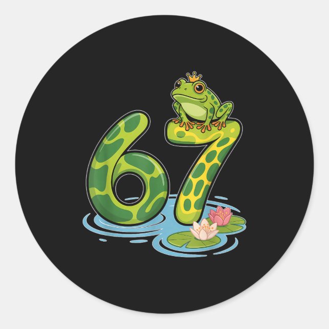 Sticker Rond Frog Number 67 Or 67th Birthday Cool Meme Six Seve (Devant)