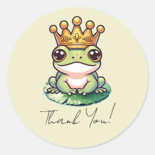 Sticker Rond Frog Prince Couronne Dorée Invitations pour Baby S