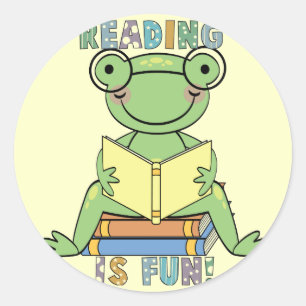 Sticker Rond Frog Reading est des T-shirts et des cadeaux amusa