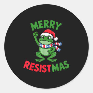 Sticker Rond Frog Retro Merry Resistmas Drôle Politique Noël