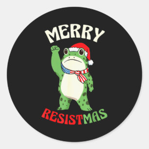 Sticker Rond Frog Retro Merry Resistmas Drôle Politique Noël