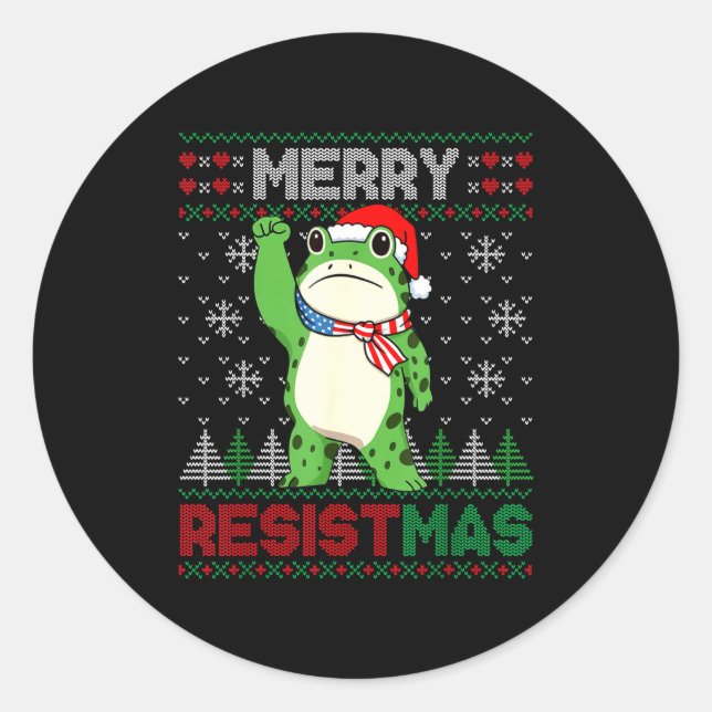 Sticker Rond Frog Retro Merry Resistmas Funny Litical Ugly Chri (Devant)