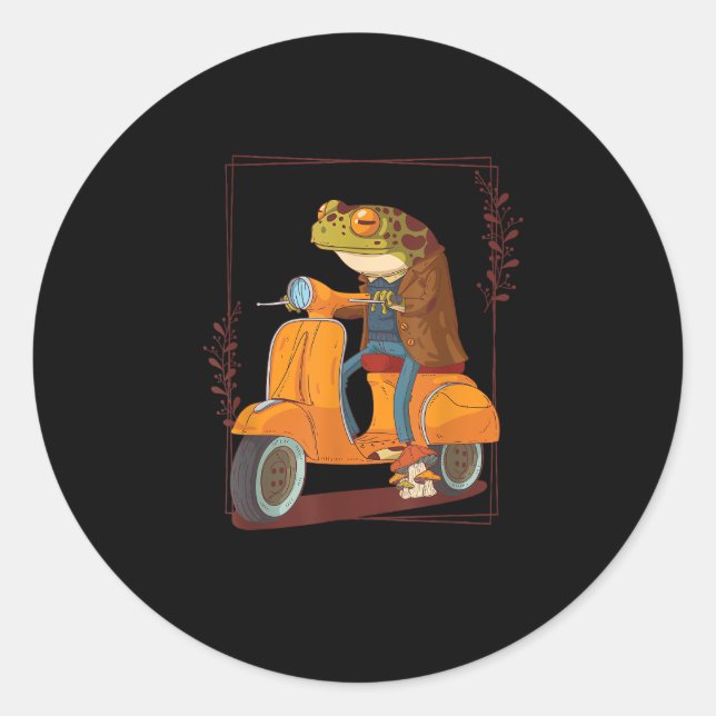 Sticker Rond Frog Scooter Mushroom Goblincore Academia (Devant)