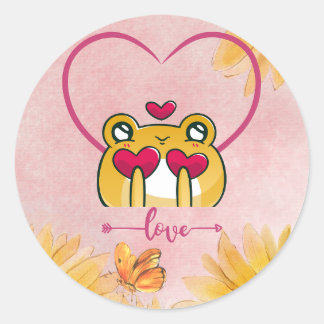 Sticker Rond Froggy Love : Hopping Hearts