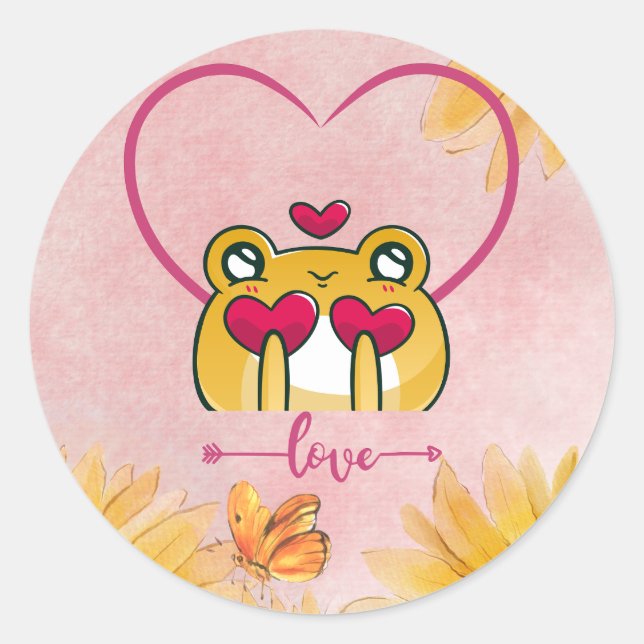Sticker Rond Froggy Love : Hopping Hearts (Devant)