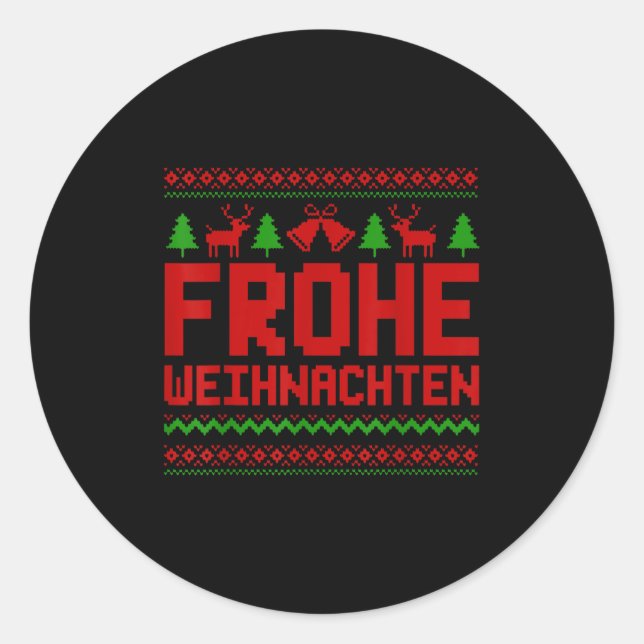 Sticker Rond Frohe Weihnachten Joyeux Noël En Allemand Drôle (Devant)