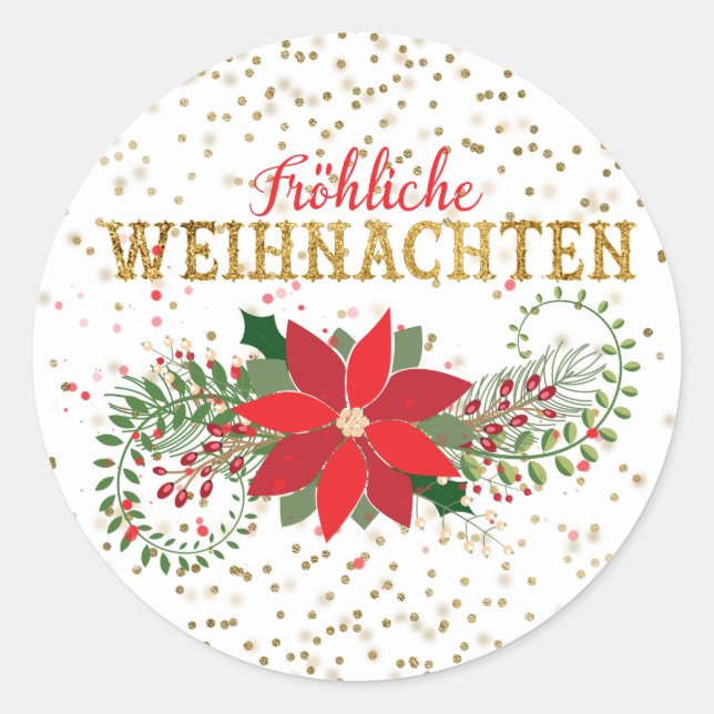 Sticker Rond Frohliche Weihnachten Gold Parties scintillant Poi (Devant)