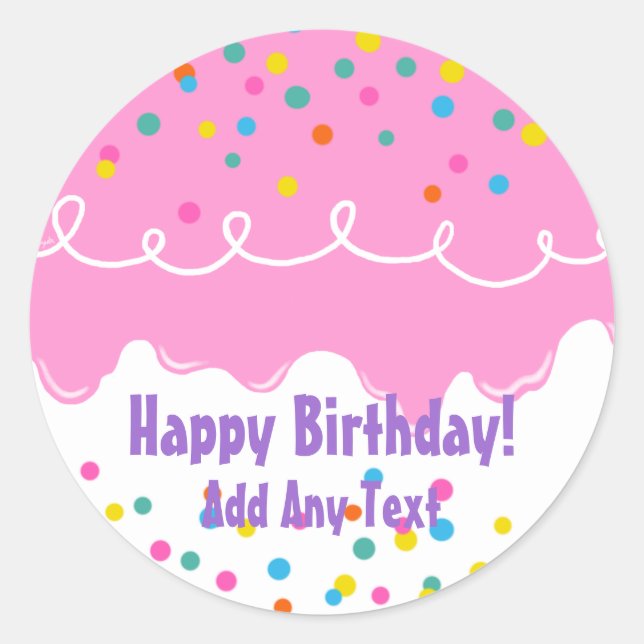 Sticker Rond Froid de gâteau rose d'anniversaire (Devant)