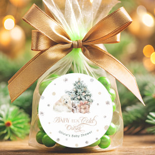 Sticker Rond Froid Hiver Hiver Cute Baby shower Ours Polaire