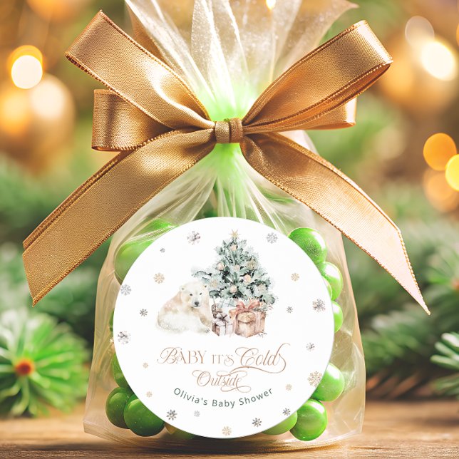 Sticker Rond Froid Hiver Hiver Cute Baby shower Ours Polaire (Créateur téléchargé)