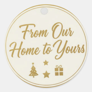 Sticker Rond From Our Home to Yours" Festive Gold Gift Tag Desi