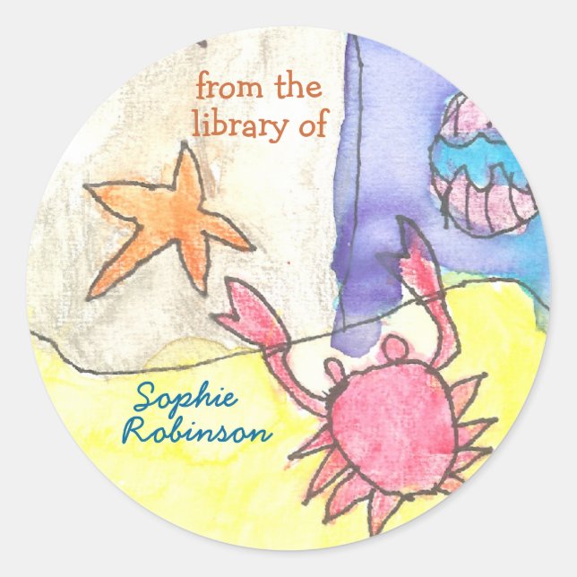 Sticker Rond "From the library of" seascape bookplate (Devant)