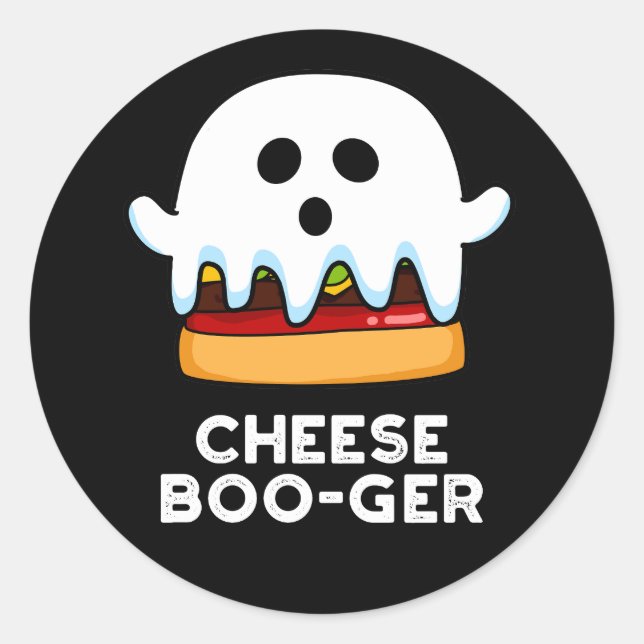 Sticker Rond Fromage Boo ger Funny Ghost Pun Dark BG (Devant)