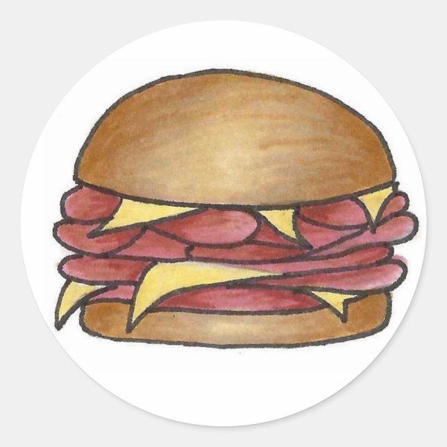 Sticker Rond Fromage de jambon et de cheddar Sandwich Déjeuner  (Devant)