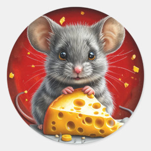 Sticker Rond Fromage de retenue de souris adorable