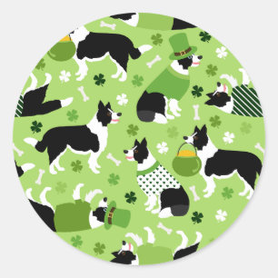 Sticker Rond Frontale de la Saint Patrick Collie Motif