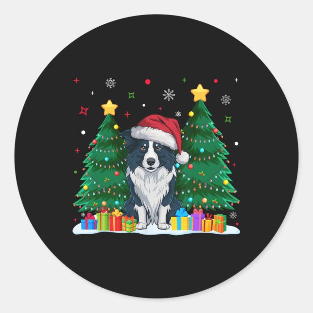 Sticker Rond Frontière Collie Amoureux de les chiens Santa Hat  (Devant)