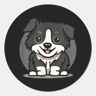 Sticker Rond Frontière Cute Kawaii Collie Chibi