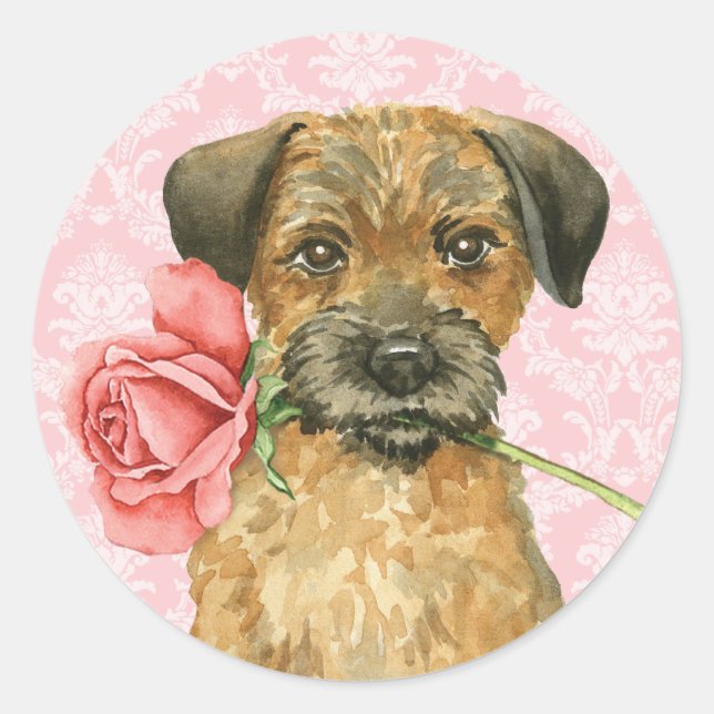 Sticker Rond Frontière Rose de Valentine Terrier (Devant)