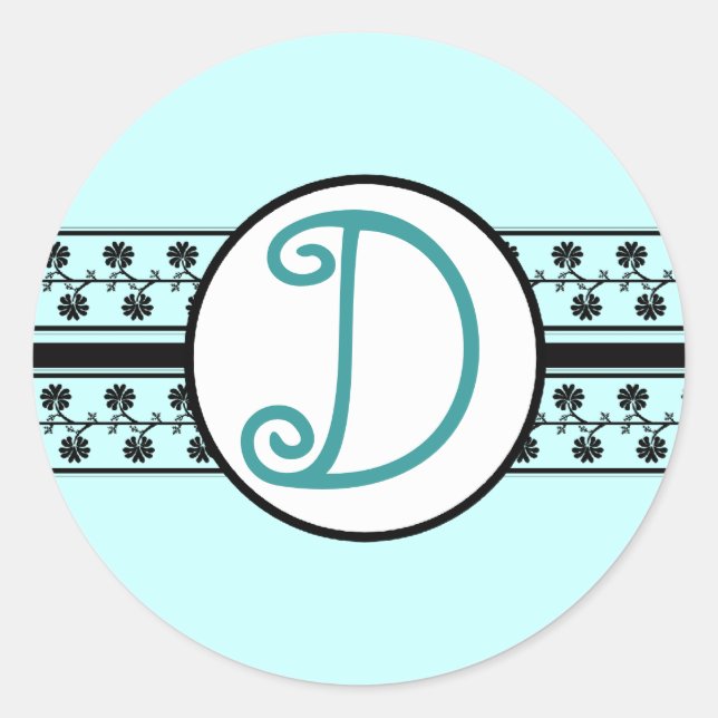 Sticker Rond Frontières Mariages Monogrammes Aqua Blue (Devant)