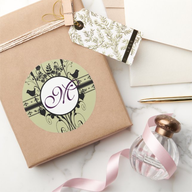 Sticker Rond Frontières Vintages Mariage Monogramme (Cadeaux)