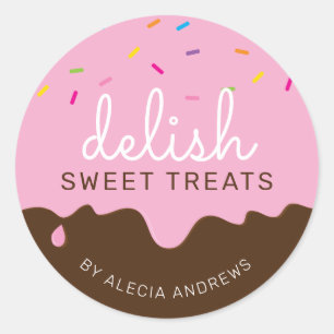 Sticker Rond FROSTING DRIPS mignon saupoudrer chocolat rose