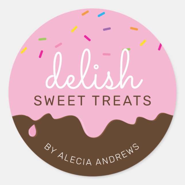 Sticker Rond FROSTING DRIPS mignon saupoudrer chocolat rose (Devant)