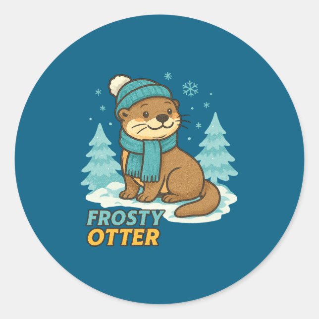 Sticker Rond Frosty Otter Winter Charm Art Long Sleeve  (Devant)