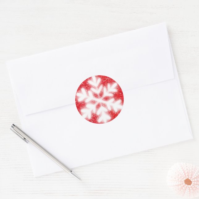 Sticker Rond Frosty red North Pole snowflakes | sparklinw (Enveloppe)