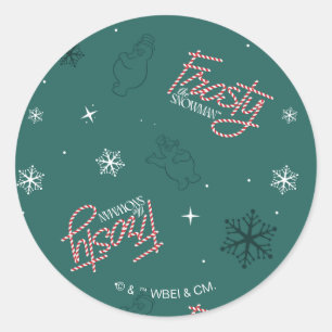 Sticker Rond Frosty Snowman Green Snowflake Motif