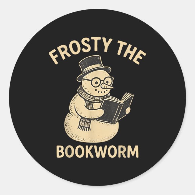 Sticker Rond Frosty The Bookworm Snowman Reading  (Devant)