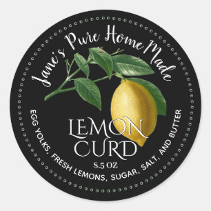 Sticker Rond Fruit citron curé Étalé Vintage Illustration Noir