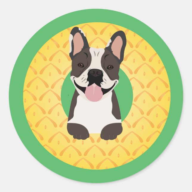 Sticker Rond Fruit d'ananas à chien taureau français (Devant)
