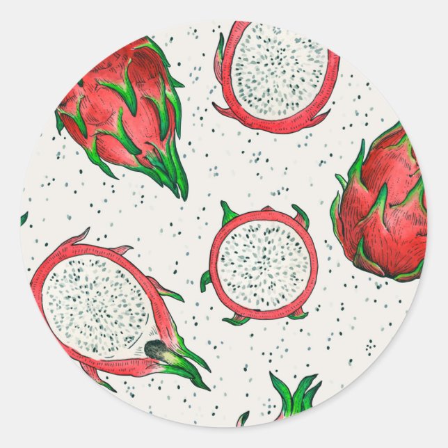 Sticker Rond Fruit de dragon rouge sur blanc (Devant)