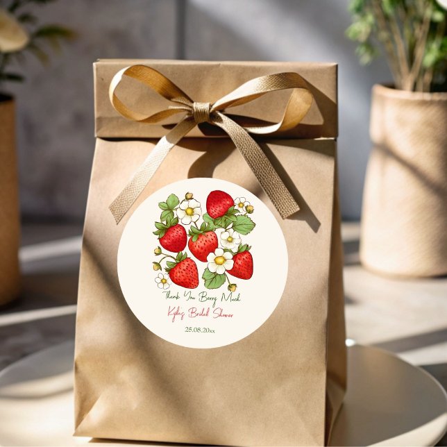 Sticker Rond Fruit de fraise sucré en cadeau pour une fête de m (Berry sweet fruit summer strawberry bridal shower thank you favor stickers strawberry stickers)