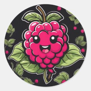 Sticker Rond Fruit de framboise souriant